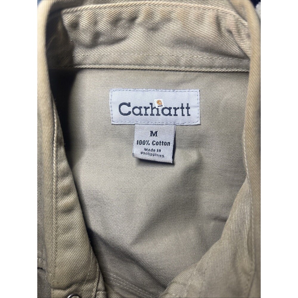 Vintage Carhartt Western Pearl Snap Button Up Shirt Rugged Outdoor Wear Medium - Picture 3 of 6